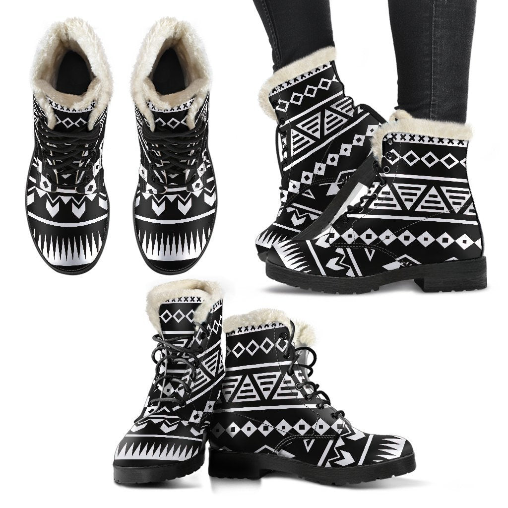 Groovy Aztec Pattern Faux Fur Leather Boots for the Modern Hippie - 2