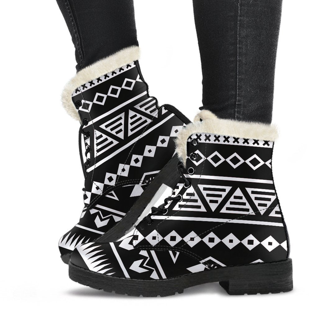 Groovy Aztec Pattern Faux Fur Leather Boots for the Modern Hippie - 1