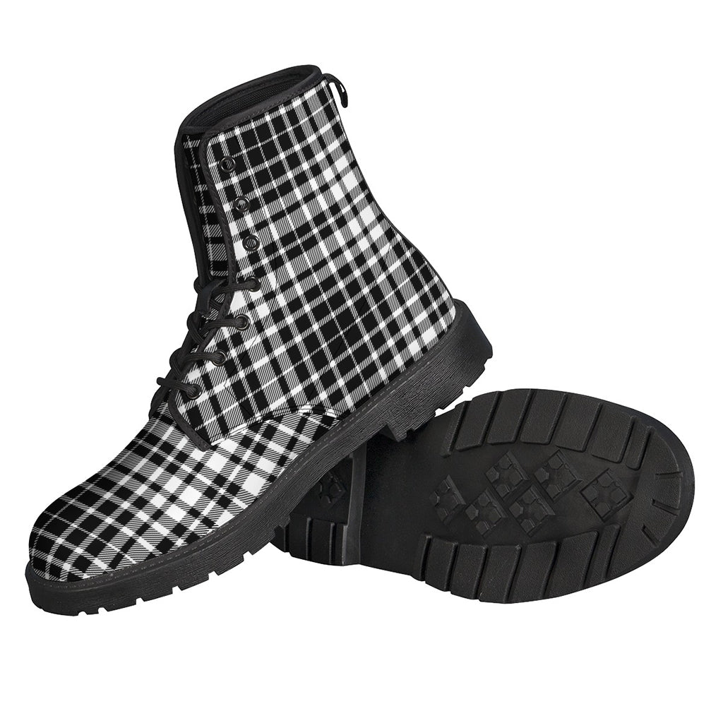 Groovy and Sustainable: Black and White Tartan Print Leather Boots for Hippies - 2