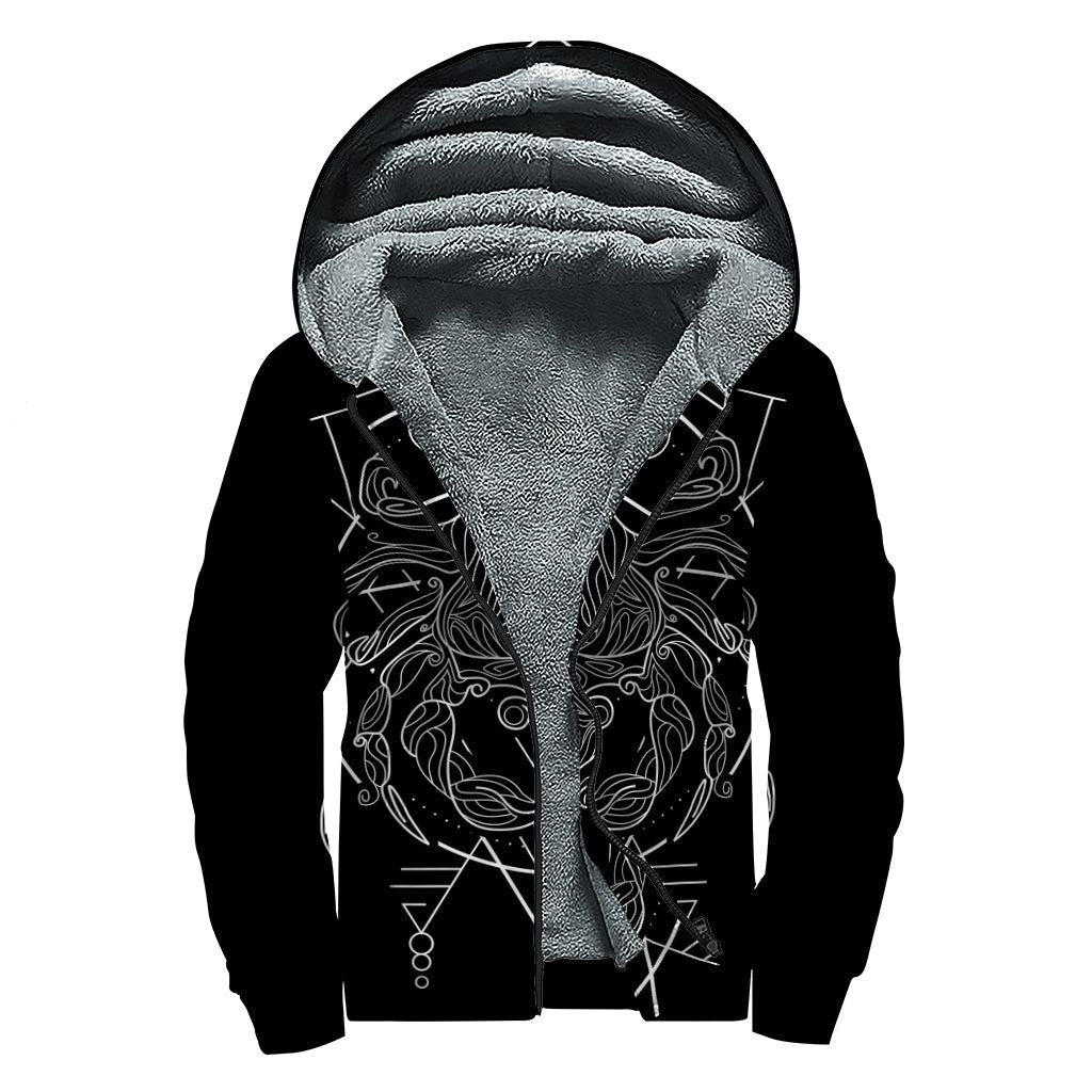 Black and White Cancer Sign Print Sherpa Lined Zip Up Hoodie for the Groovy Hippie in You - 1