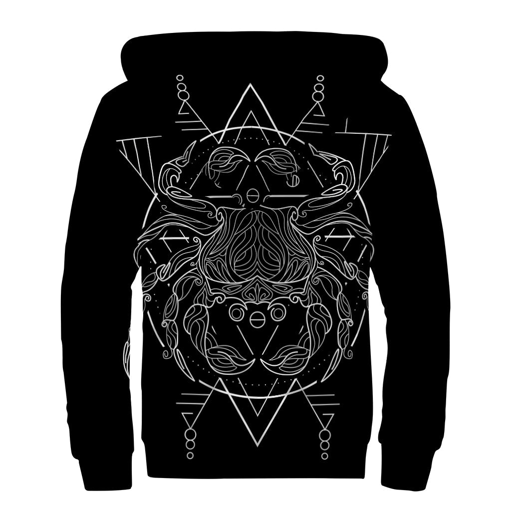 Black and White Cancer Sign Print Sherpa Lined Zip Up Hoodie for the Groovy Hippie in You - 2