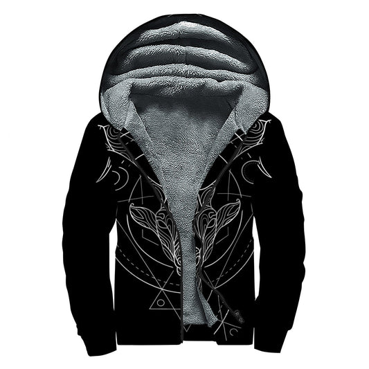 Black and White Capricorn Sign Sherpa-Lined Zip Up Hoodie for Stylish Hippies - 1