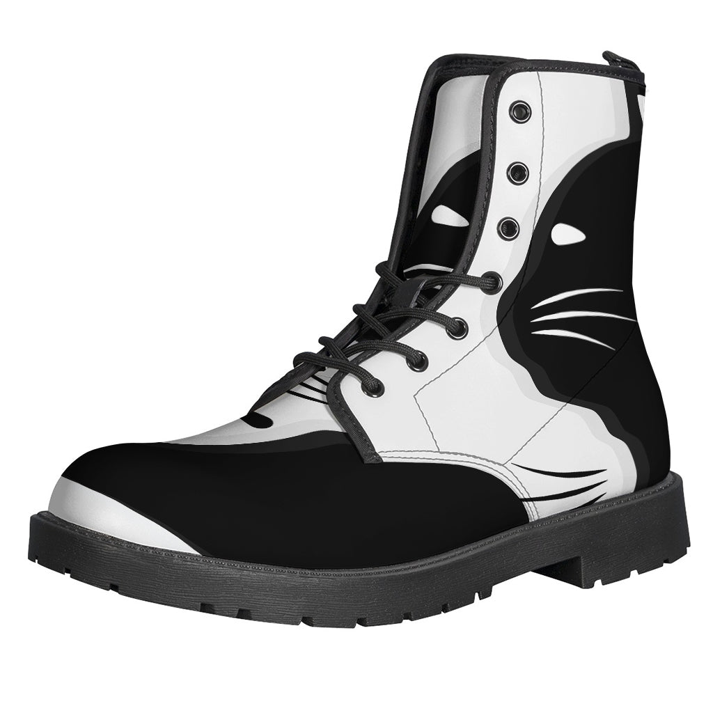 Yin Yang Cat Print Leather Hippie Boots for Free Spirits - 1