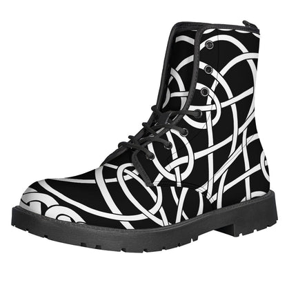 Groovy Leather Lightweight Boots: Black and White Celtic Knot Print - 1