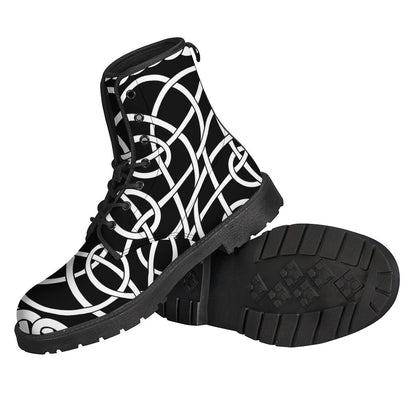 Groovy Leather Lightweight Boots: Black and White Celtic Knot Print - 2