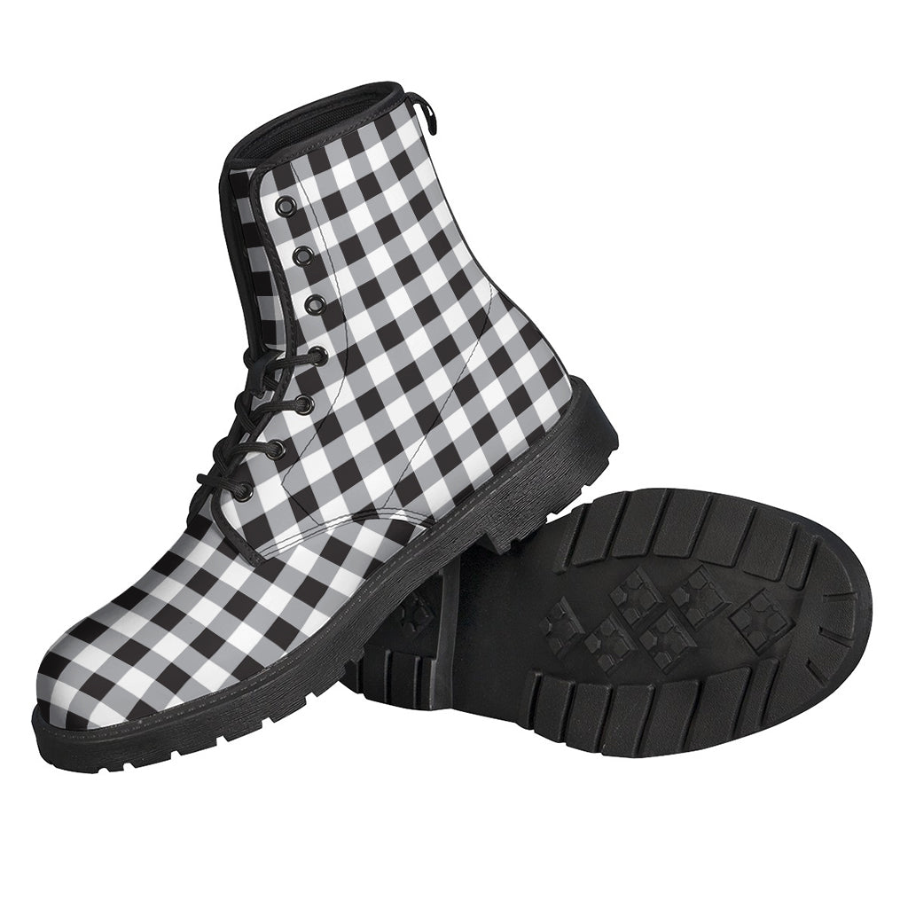 Groovy Black and White Check Pattern Leather Boots for Hippies - 2