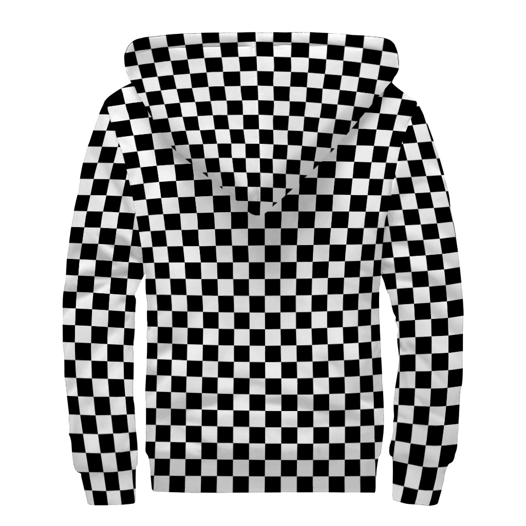 Groovy Vibes: Black and White Checkered Sherpa Lined Zip Up Hoodie - 2