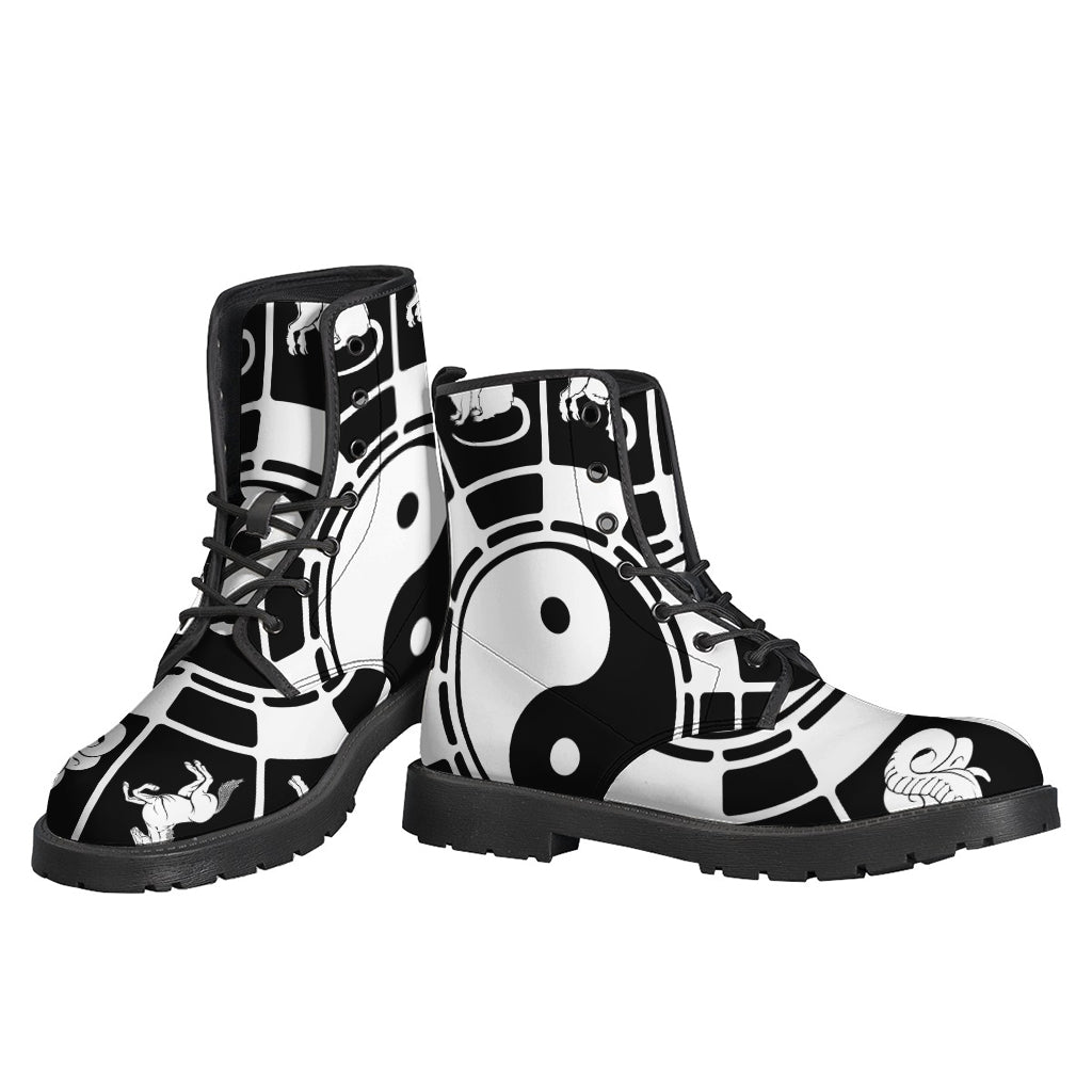 Chinese Zodiac Print Leather Boots for Groovy Hippies - 3