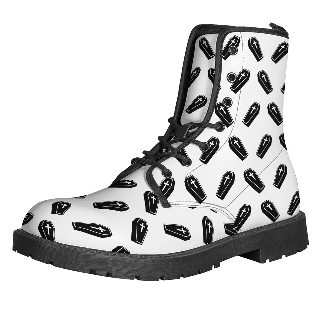 Groovy Coffin Patterned Leather Boots for the Modern Hippie - 1