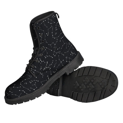 Starry-Eyed Hippie: Black and White Constellation Leather Lightweight Boots - 2