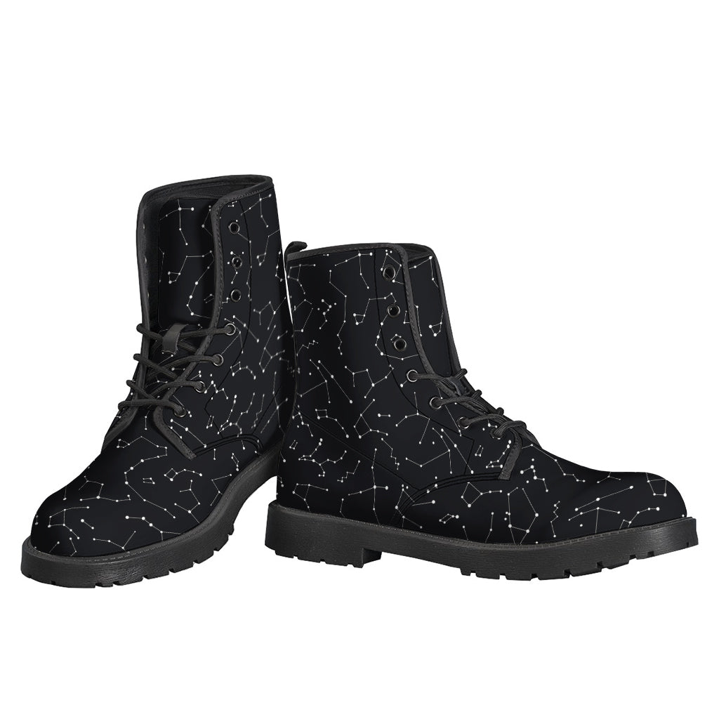 Starry-Eyed Hippie: Black and White Constellation Leather Lightweight Boots - 3