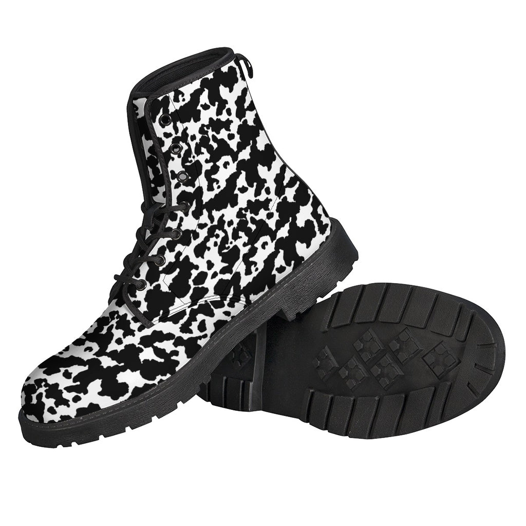 Black and White Cow Pattern Lightweight Leather Hippie Boots - 2