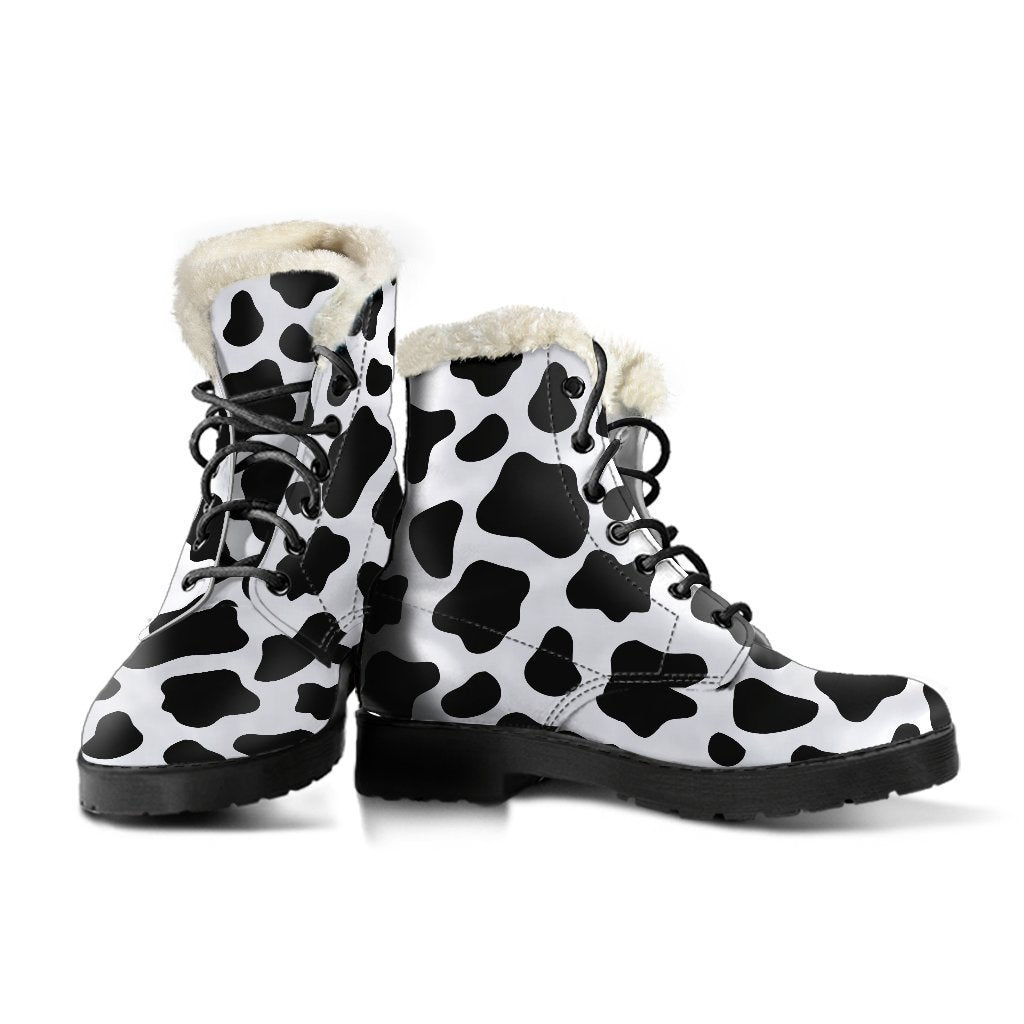 Groovy Cow Print Faux Fur Leather Boots for Free-Spirited Hippies - 3