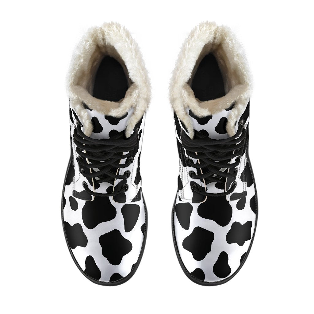 Groovy Cow Print Faux Fur Leather Boots for Free-Spirited Hippies - 4