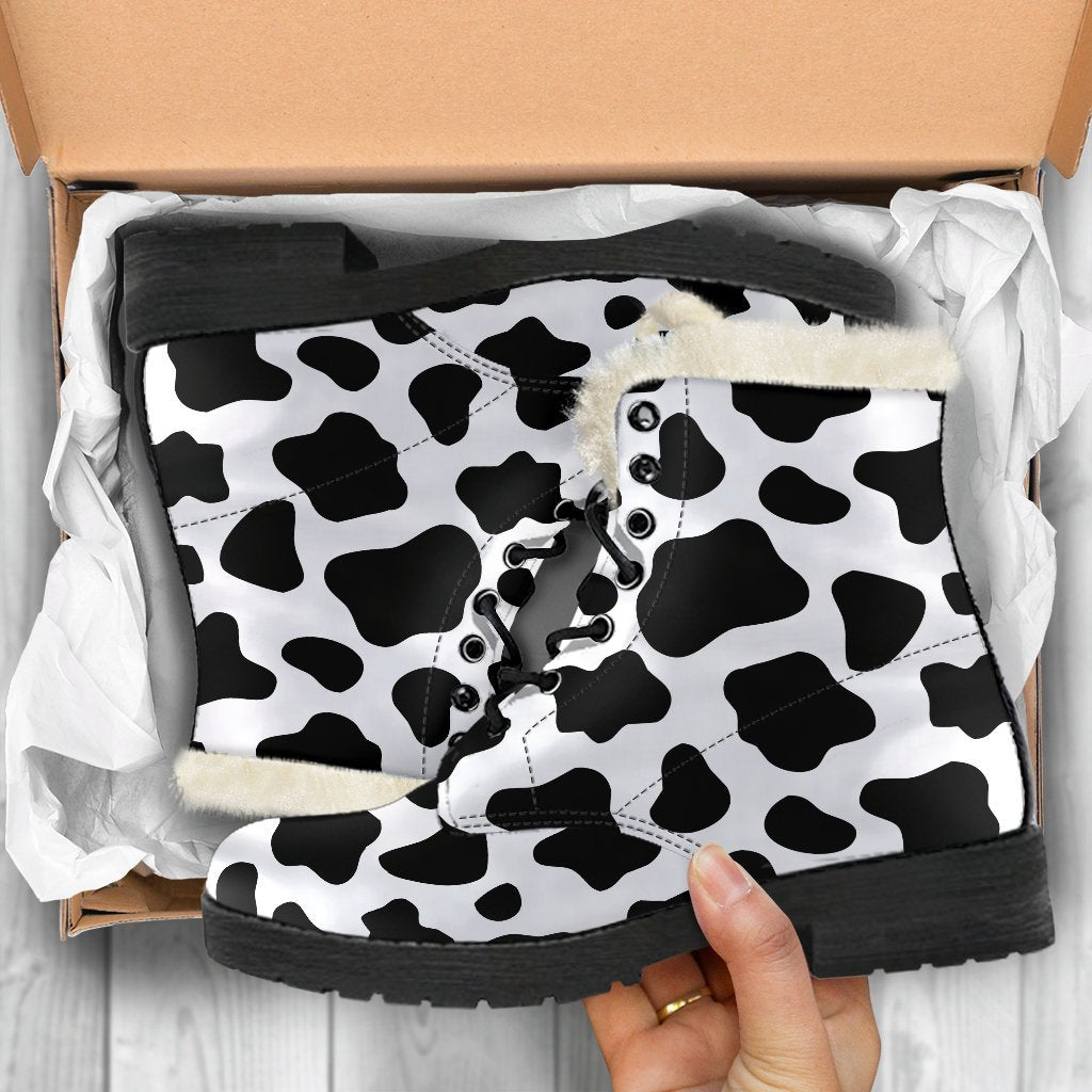 Groovy Cow Print Faux Fur Leather Boots for Free-Spirited Hippies - 5