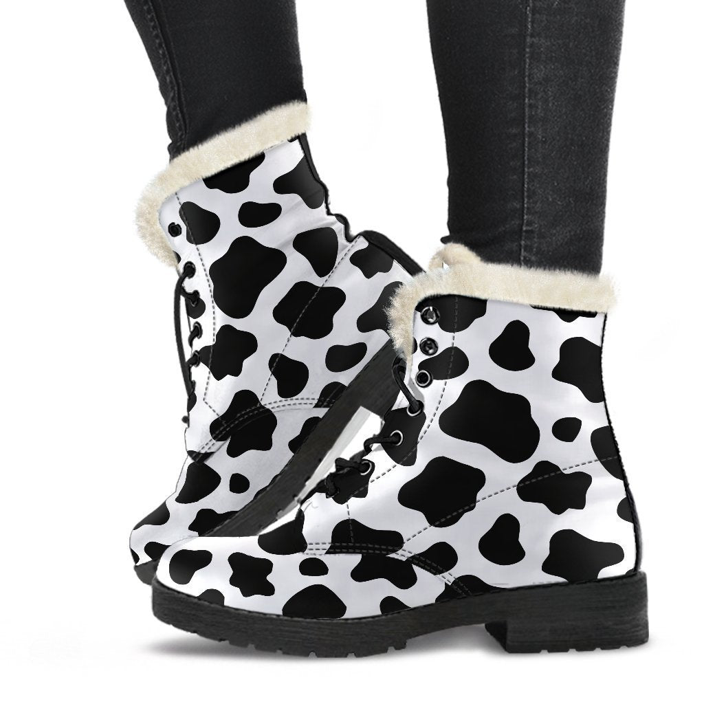 Groovy Cow Print Faux Fur Leather Boots for Free-Spirited Hippies - 1