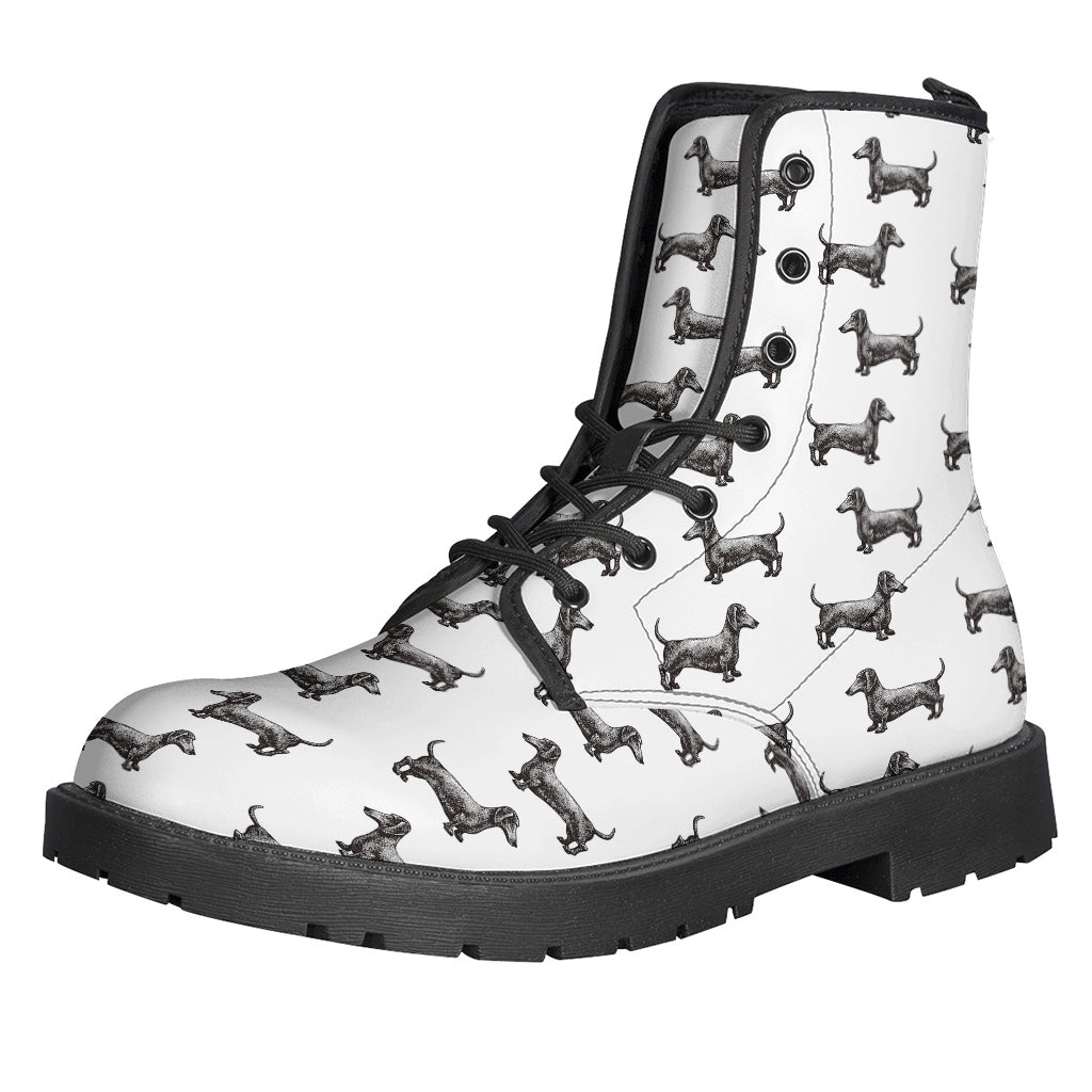 Groovy Dachshund Print Leather Boots for Free-Spirited Hippies - 1