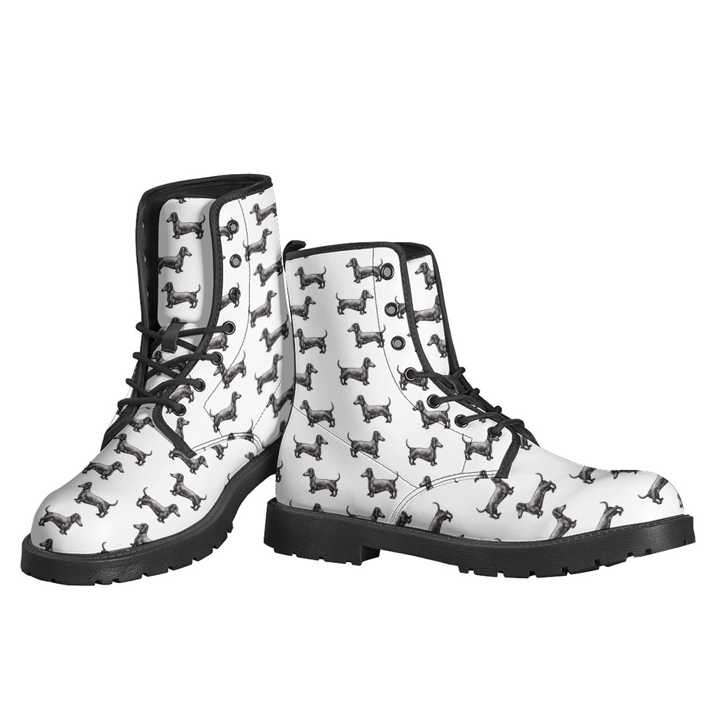 Groovy Dachshund Print Leather Boots for Free-Spirited Hippies - 3