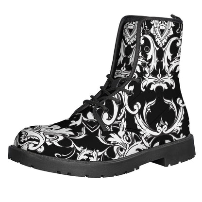 Groovy Black and White Damask Leather Boots for Stylish Hippies - 1