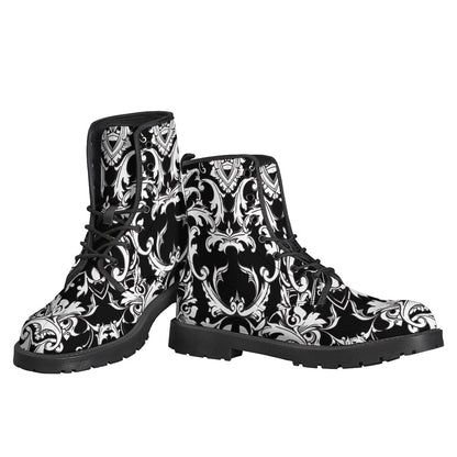 Groovy Black and White Damask Leather Boots for Stylish Hippies - 3