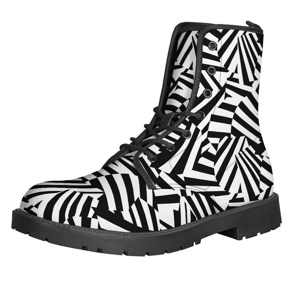 Groovy Vibes: Black and White Pattern Leather Lightweight Boots for Hippies - 1