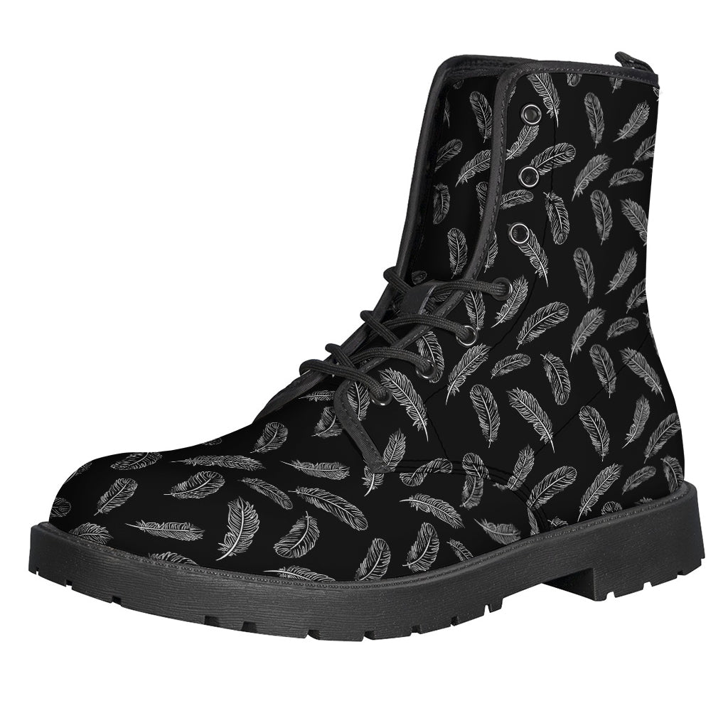 Groovin' in Style: Black and White Feather Pattern Leather Hippie Boots - 1