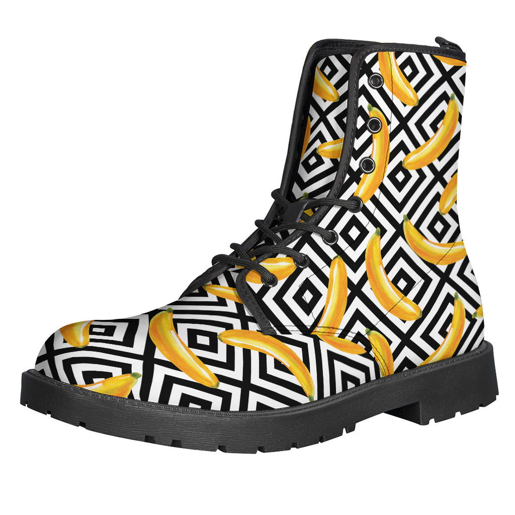 Groovy Geometric Banana Print Leather Boots for the Ultimate Hippie Vibes - 1