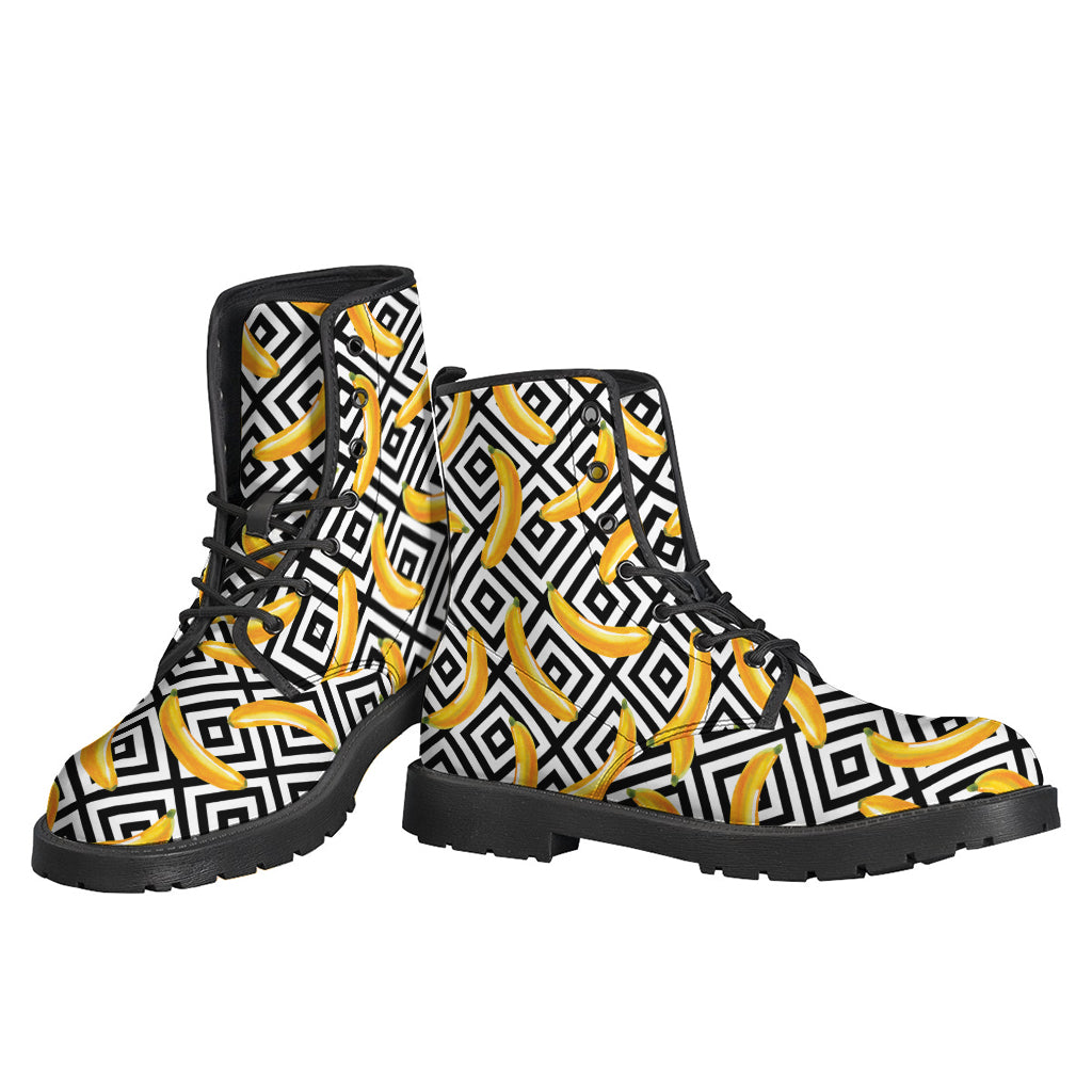 Groovy Geometric Banana Print Leather Boots for the Ultimate Hippie Vibes - 3