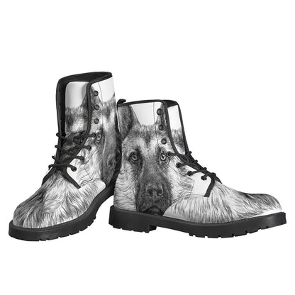 Groovy German Shepherd Print Leather Lightweight Boots for Modern Hippies - 3