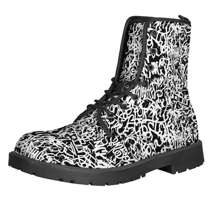 Graffiti Pattern Leather Boots for Free-Spirited Hippies - 1