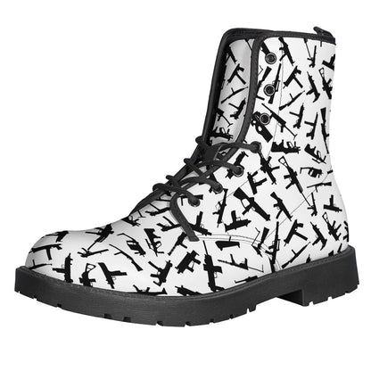 Groovy Guns: Unique Black and White Leather Boots for Hipsters - 1