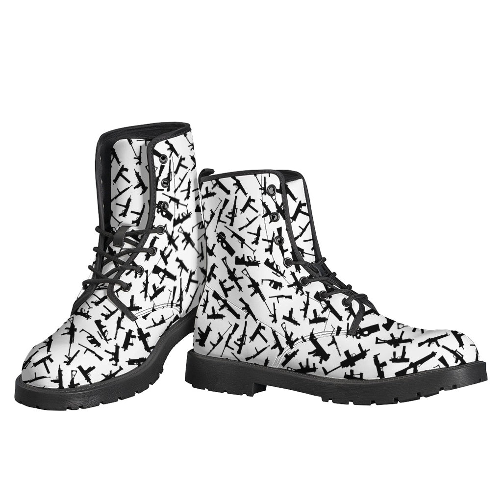 Groovy Guns: Unique Black and White Leather Boots for Hipsters - 3