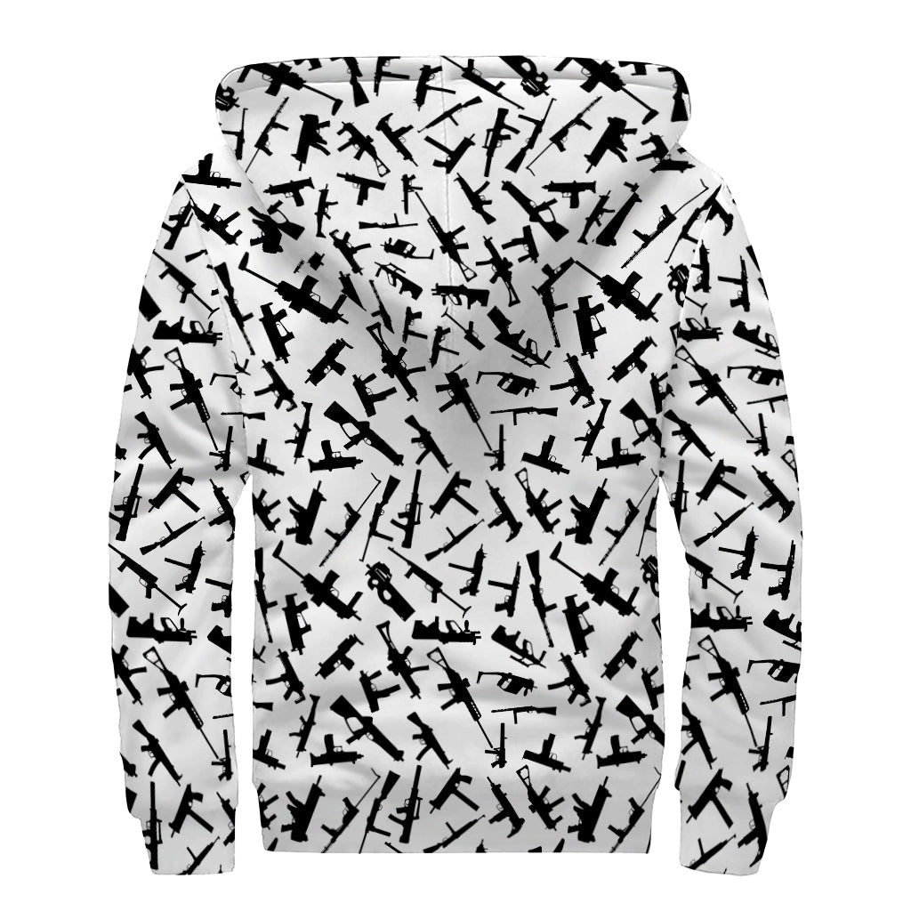 Bohemian Bliss: Black and White Guns Pattern Sherpa-Lined Hoodie - 2