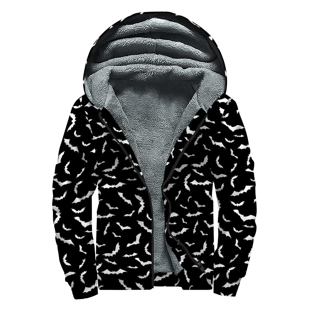 Bat-tastic Sherpa Style: Black and White Halloween Zip Up Hoodie - 1