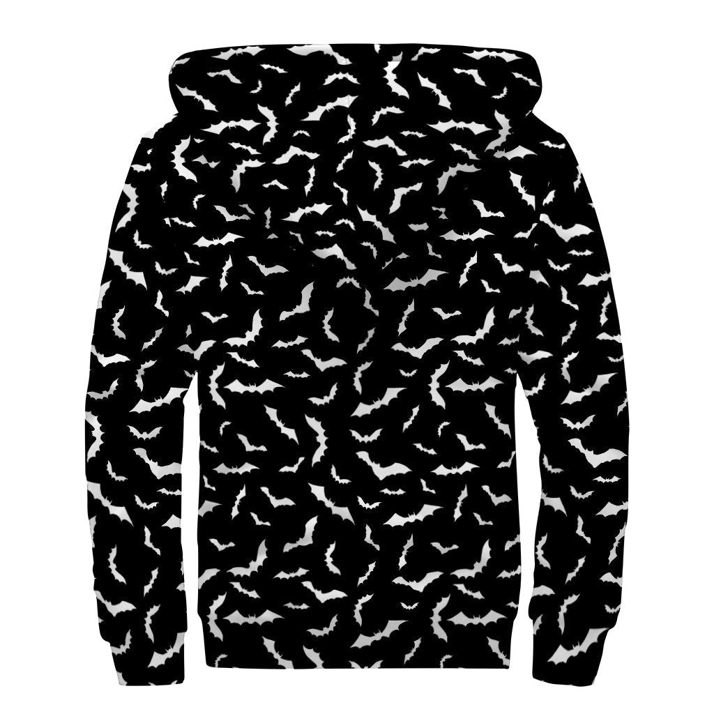 Bat-tastic Sherpa Style: Black and White Halloween Zip Up Hoodie - 2