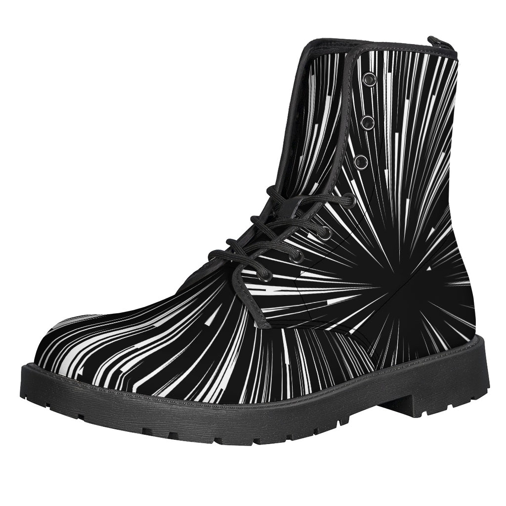 Black and White Hyperspace Print Leather Boots for the Stylish Hippie - 1