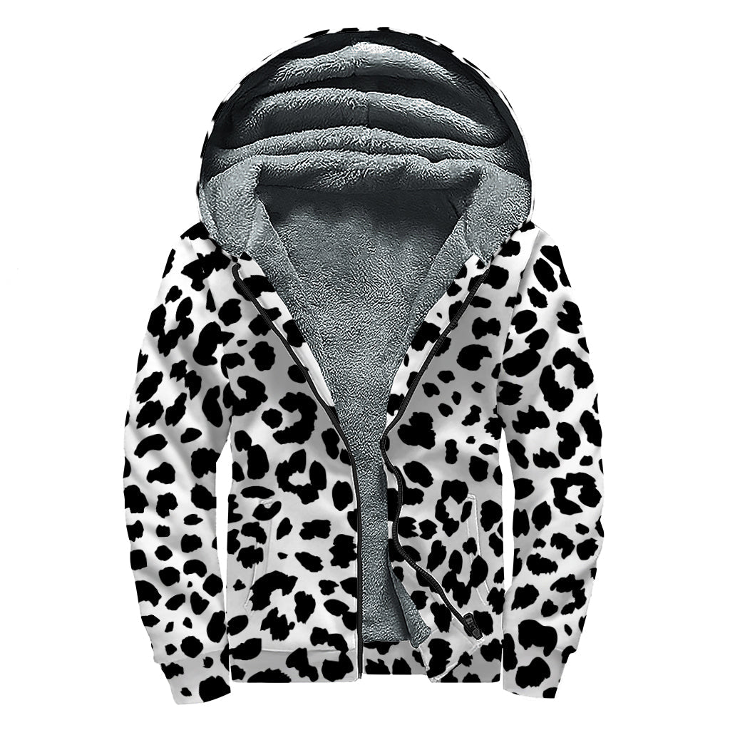 Wild and Free: Black and White Jaguar Pattern Print Hippies Sherpa Lined Zip Up Hoodie - 1