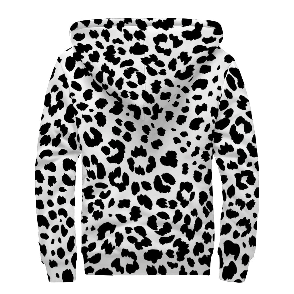 Wild and Free: Black and White Jaguar Pattern Print Hippies Sherpa Lined Zip Up Hoodie - 2