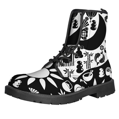 Japanese Yin Yang Leather Boots for Stylish Hippies - 1