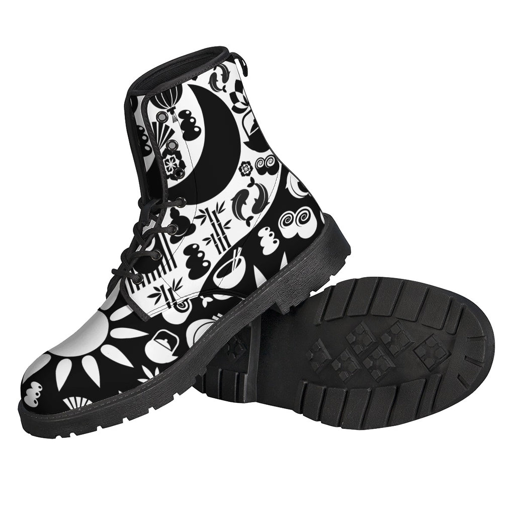 Japanese Yin Yang Leather Boots for Stylish Hippies - 2