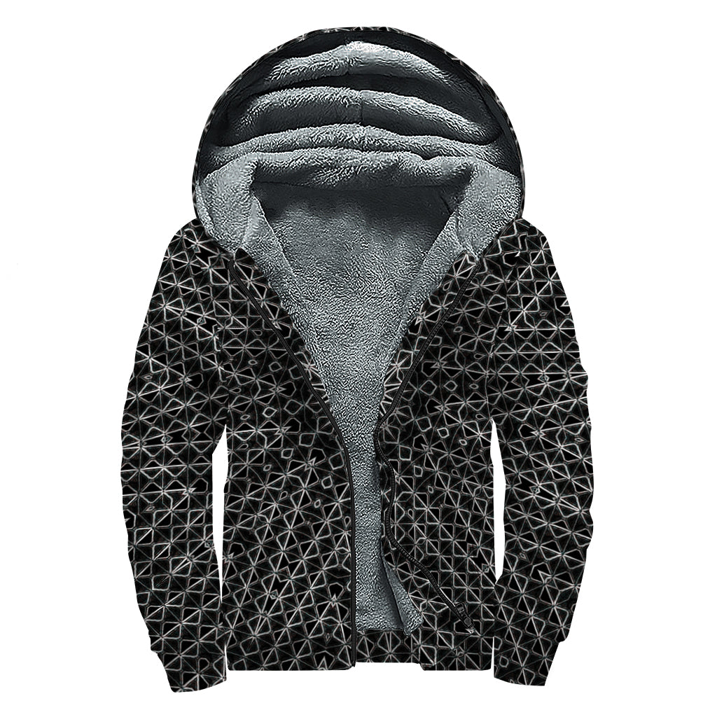 Boho Chic: Black and White Kaleidoscope Sherpa Hoodie - 1