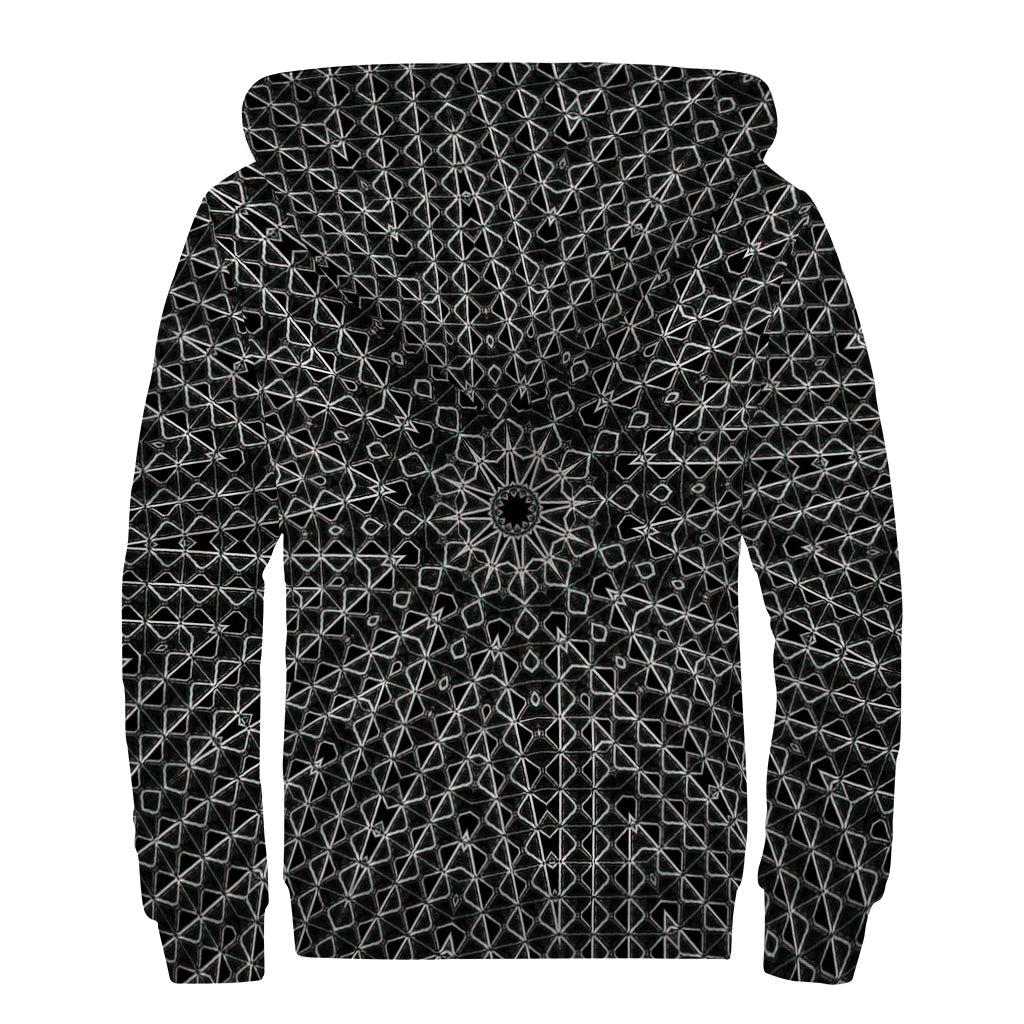 Boho Chic: Black and White Kaleidoscope Sherpa Hoodie - 2