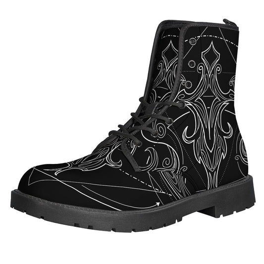 Groove in Style with These Black and White Libra Sign Leather Boots for Hippies - 1