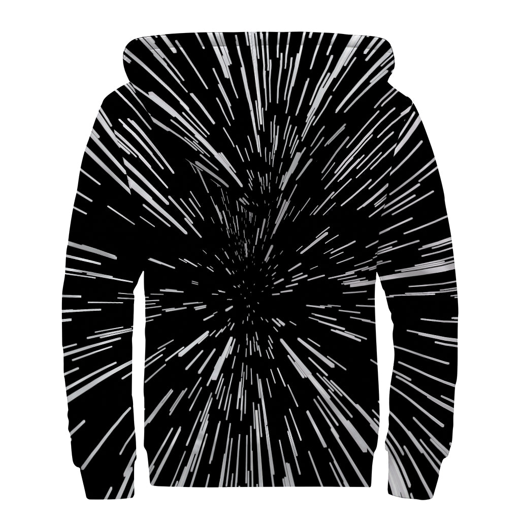 Peace, Love, and Warmth: Black and White Lightspeed Print Sherpa Lined Zip Up Hoodie - 2