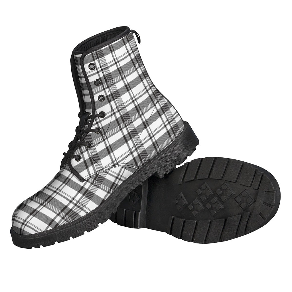 Boho Chic: Black and White Madras Pattern Leather Boots for Hippies - 2