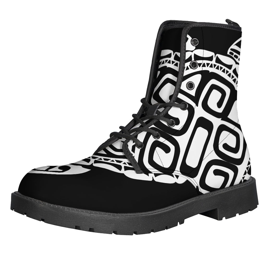 Maori Sea Turtle Print Leather Boots for Boho Soul - 1