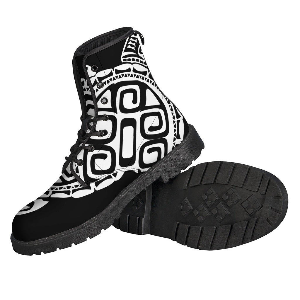 Maori Sea Turtle Print Leather Boots for Boho Soul - 2