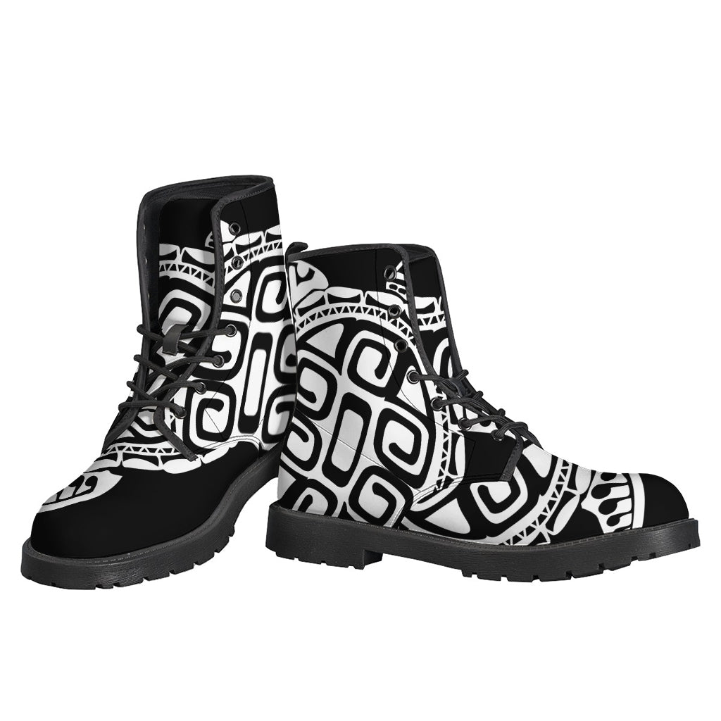 Maori Sea Turtle Print Leather Boots for Boho Soul - 3