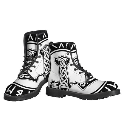 Stay Groovy in Style with Black and White Mjolnir Print Leather Boots - 3