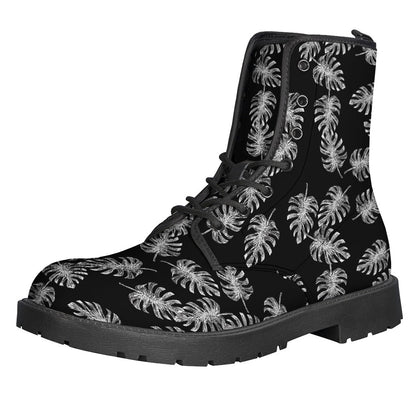 Groovy Monstera Pattern Leather Boots for Peace-Loving Hippies - 1